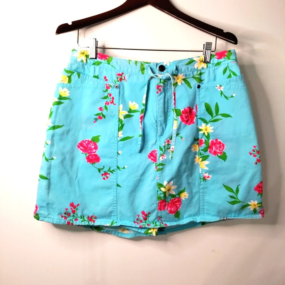 DAVID N SPORT Women 14 Floral Tropical Skort Drawstring Tennis Beach Golf Resort